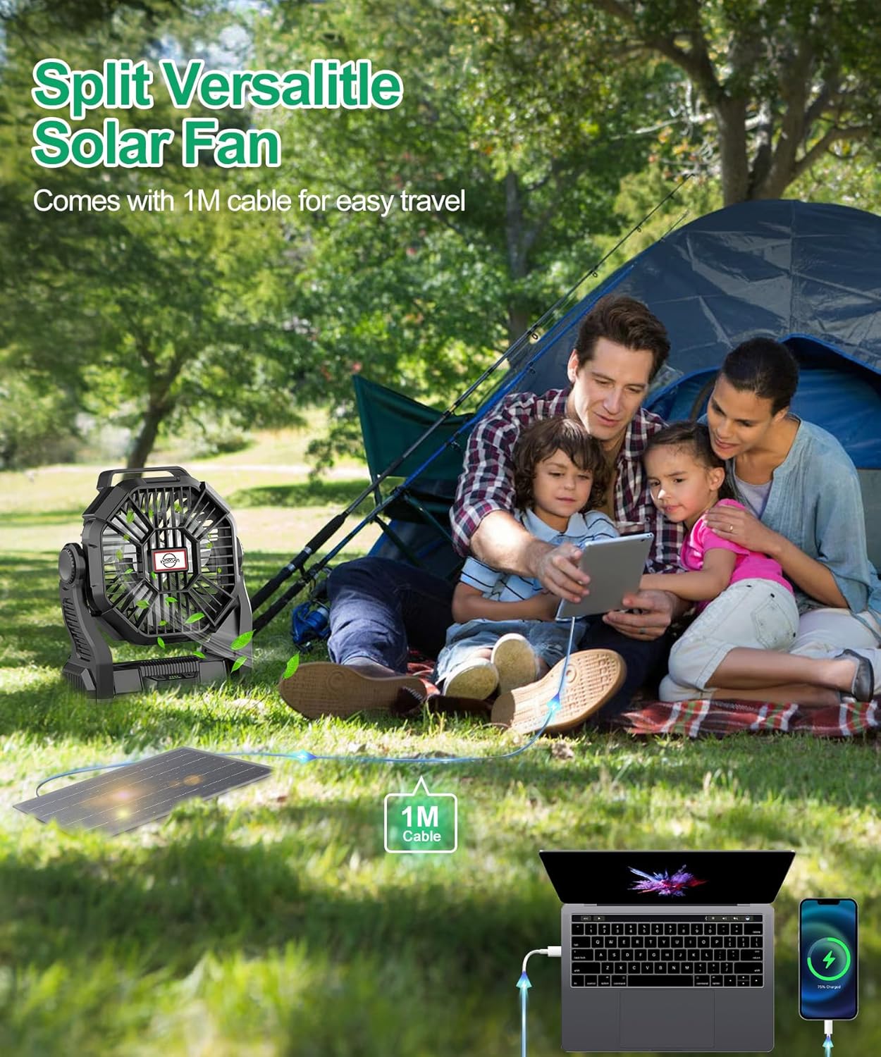 Solar Camping Fan with LED Lantern – Rechargeable & Eco-Friendly by CONBOLA