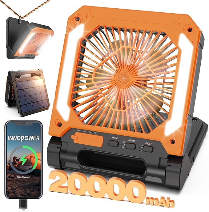 20000mAh Portable Fan Rechargeable with Solar Panel 2-in-1