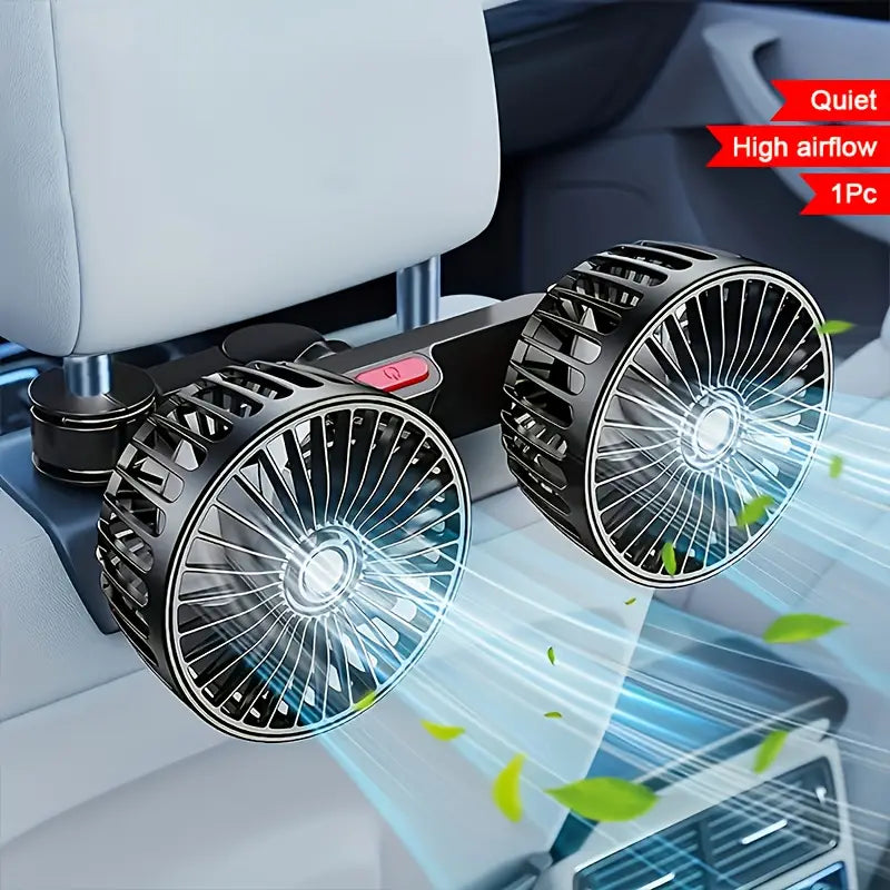 Dual-Head Car Cooling Fan for Rear Seat Comfort