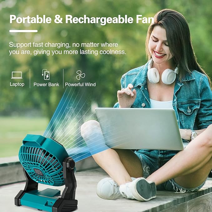 Portable Battery Operated Fan with LED Lantern