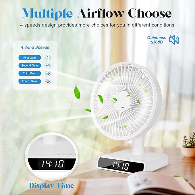 Quiet 9" USB Desk Fan – Rechargeable & Portable
