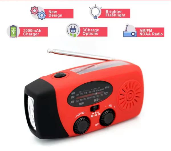 Solar Emergency Radio – Crank + Power Bank