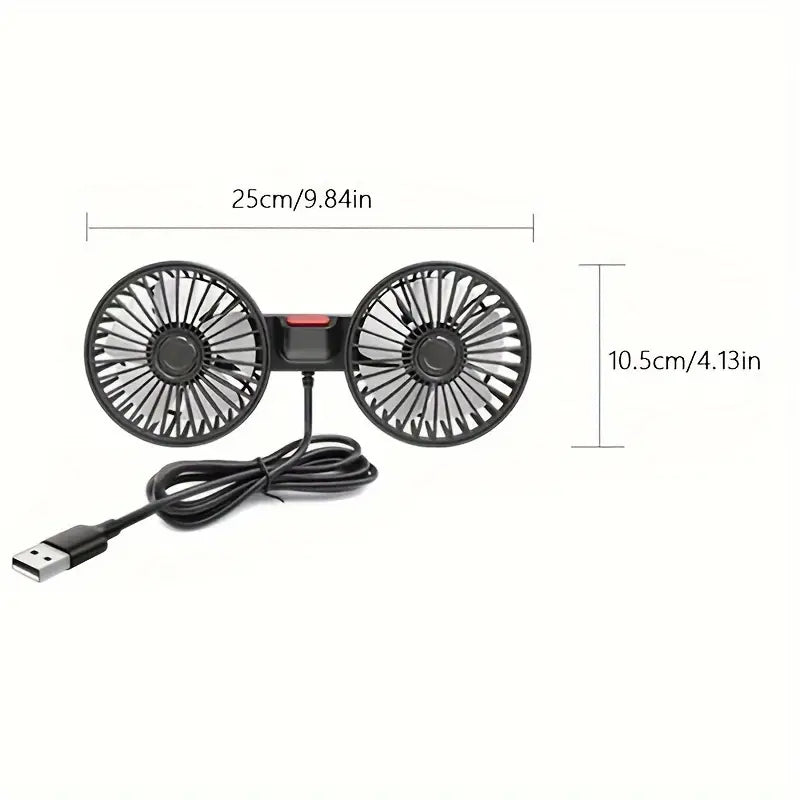Dual-Head Car Cooling Fan for Rear Seat Comfort
