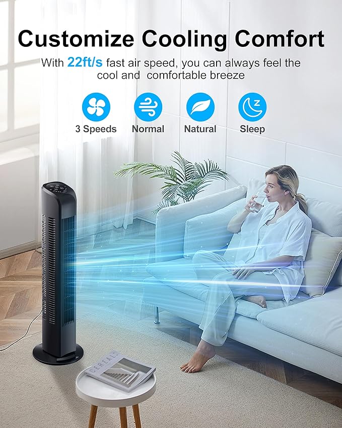 Tower Fan – Oscillating, Quiet & Remote-Controlled