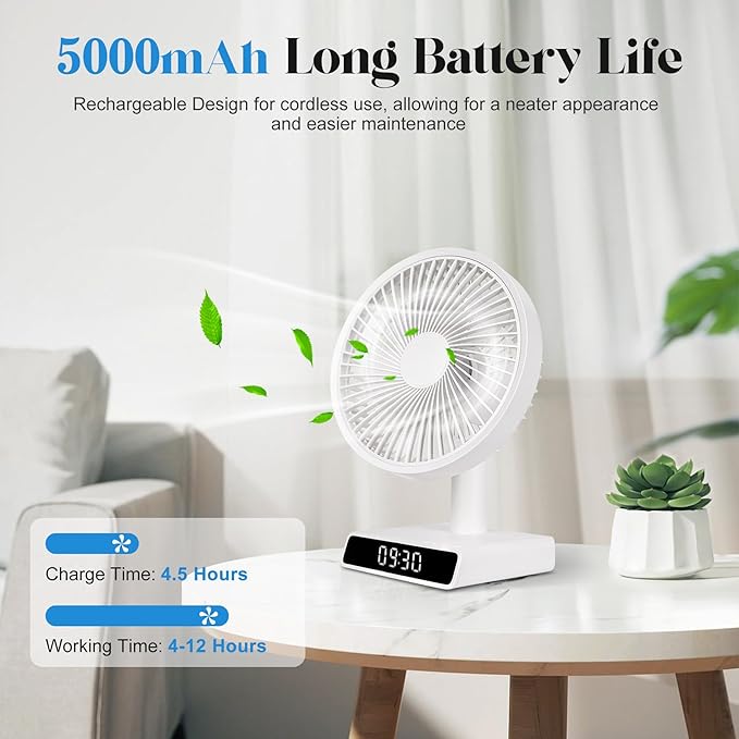 Quiet 9" USB Desk Fan – Rechargeable & Portable