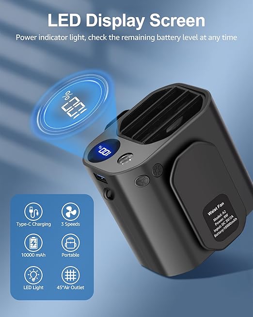Portable Waist Fan – Hands-Free Wearable Cooling for Outdoor & Work | CONBOLA