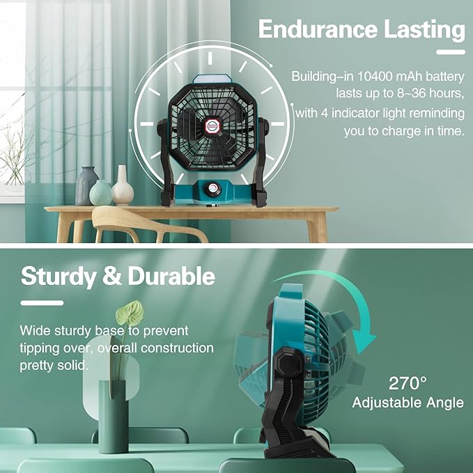 Portable Battery Operated Fan with LED Lantern