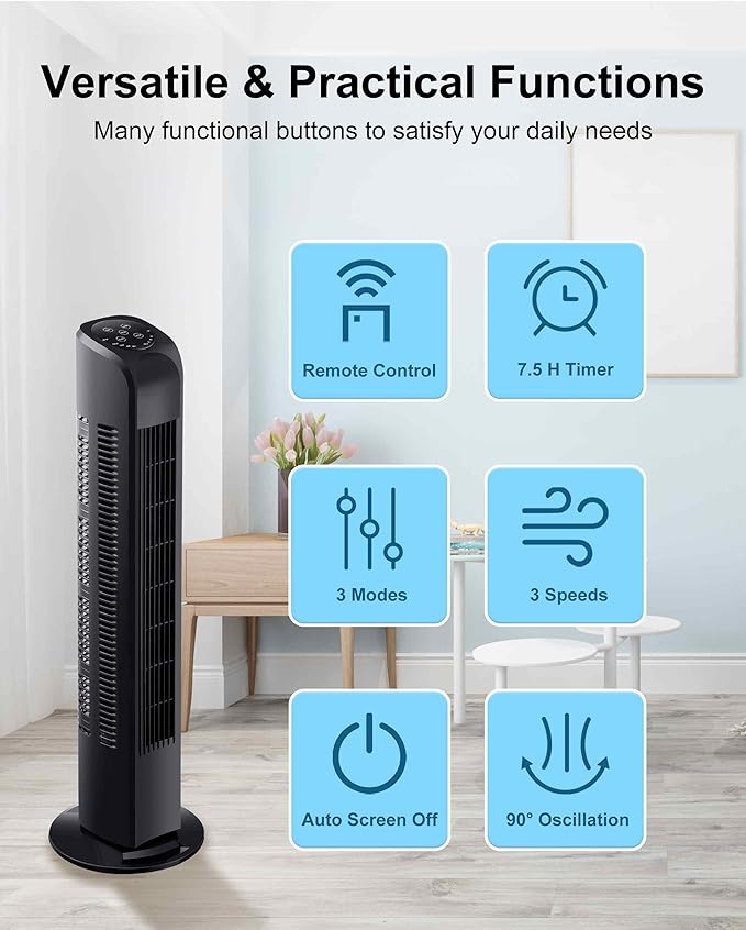 Tower Fan – Oscillating, Quiet & Remote-Controlled