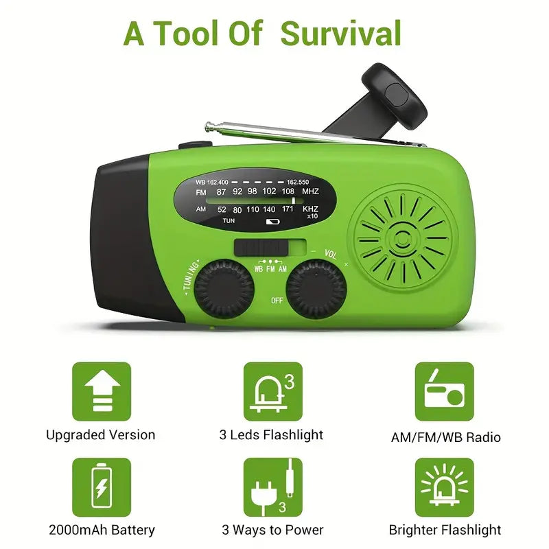 Solar Emergency Radio – Crank + Power Bank
