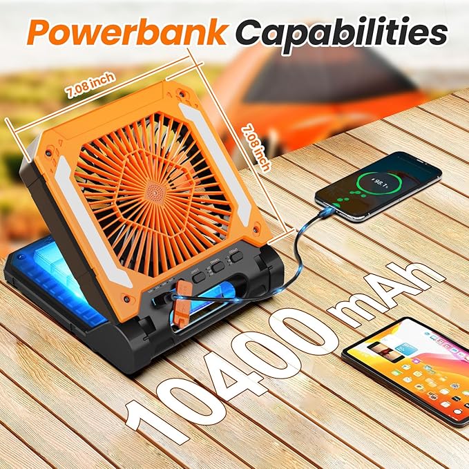 20000mAh Portable Fan Rechargeable with Solar Panel 2-in-1
