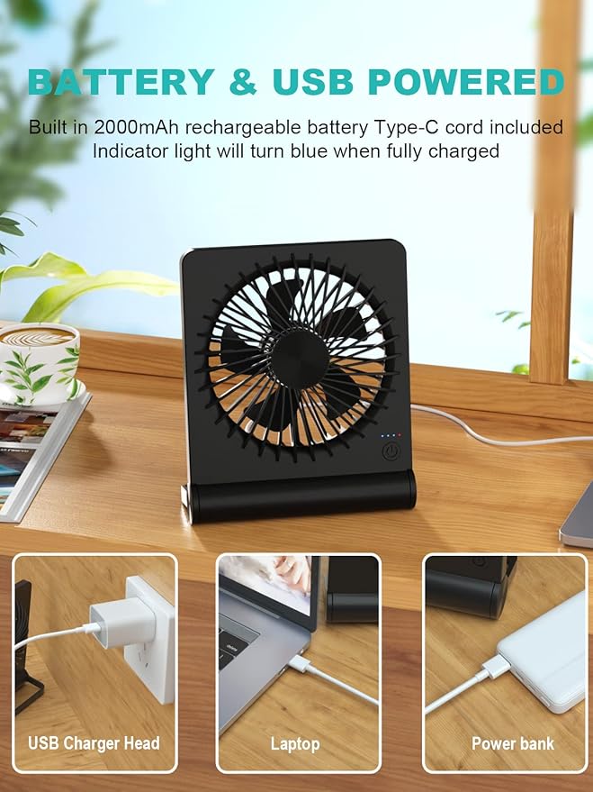 Desk Fan – USB Rechargeable & 3-Speed Cooling