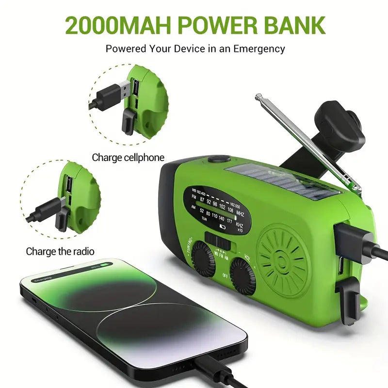 Solar Emergency Radio – Crank + Power Bank