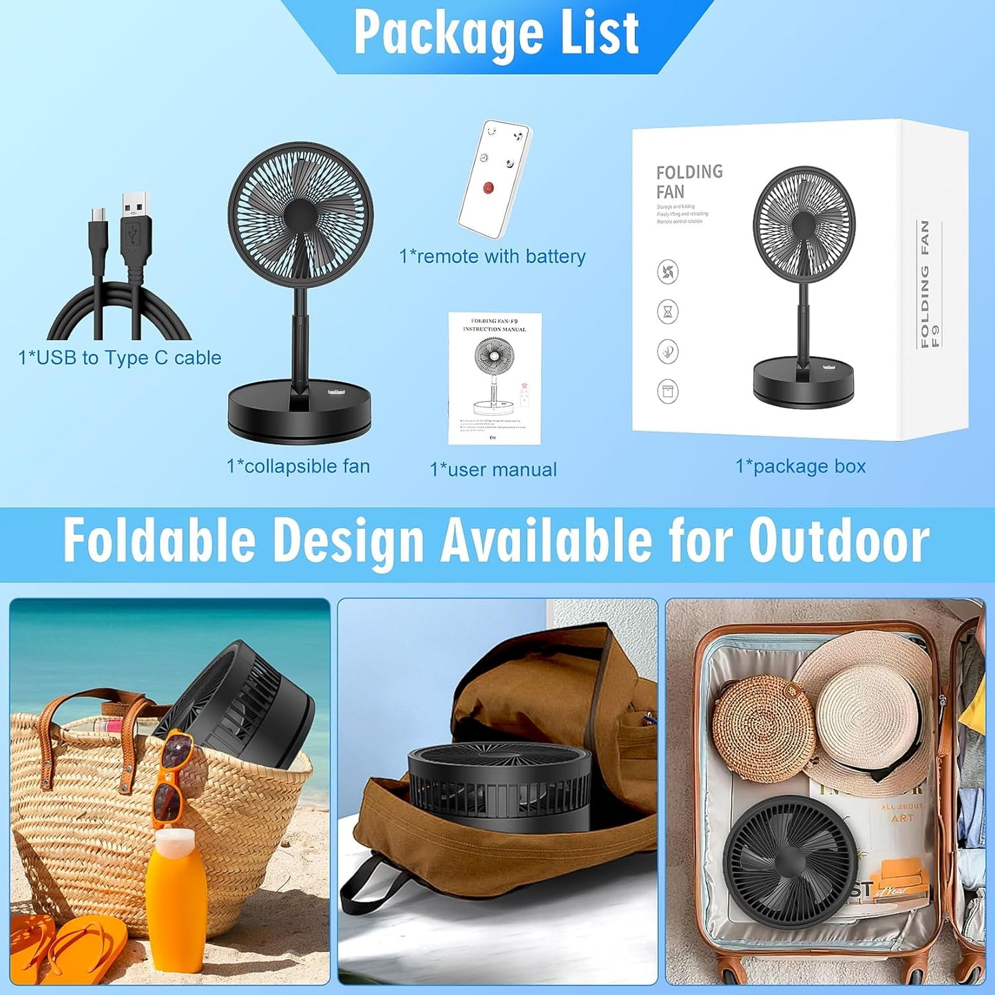 Foldable Fan – USB-C + Remote Control