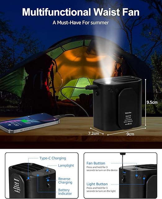 Portable Waist Fan – Hands-Free Wearable Cooling for Outdoor & Work | CONBOLA
