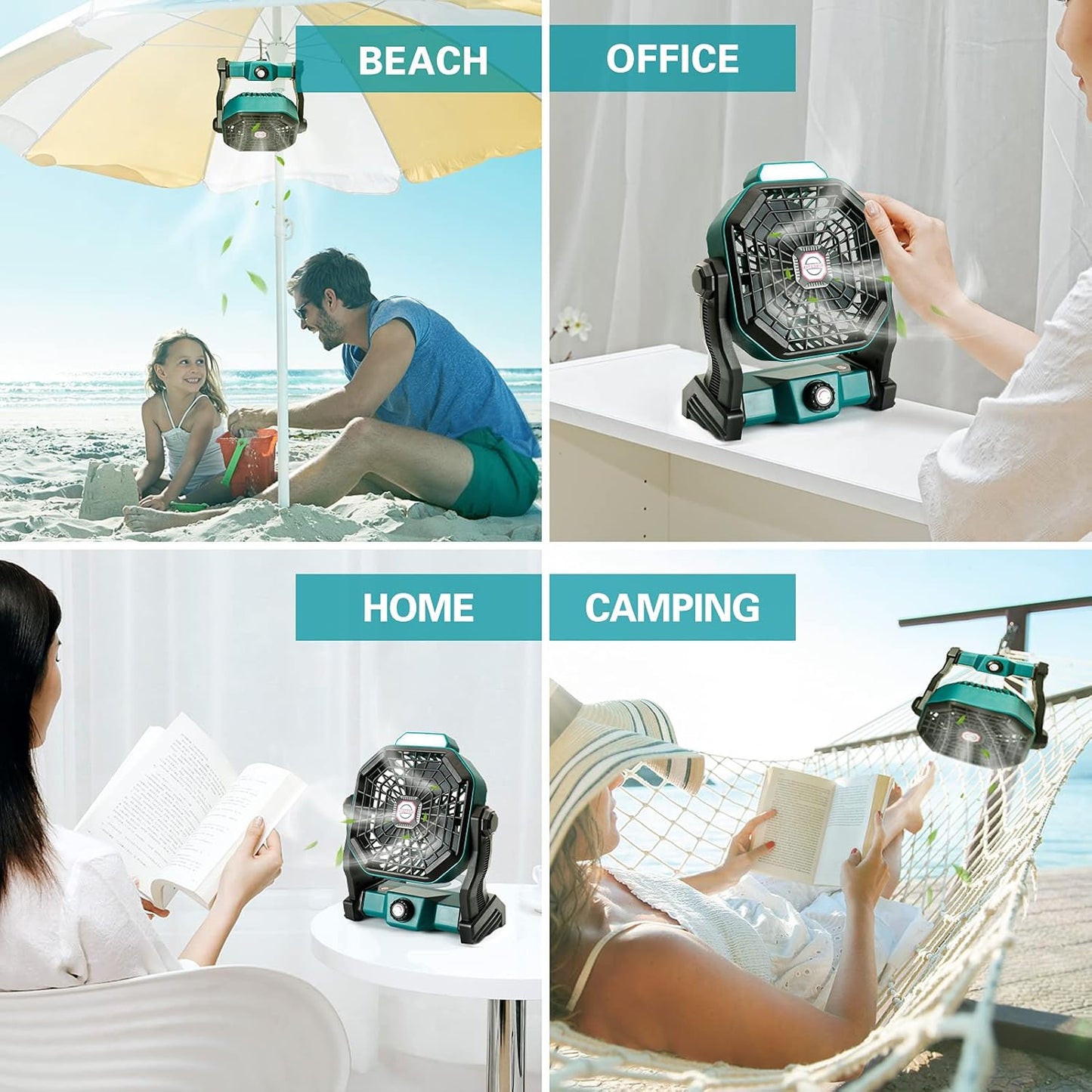 Portable Battery Operated Fan with LED Lantern