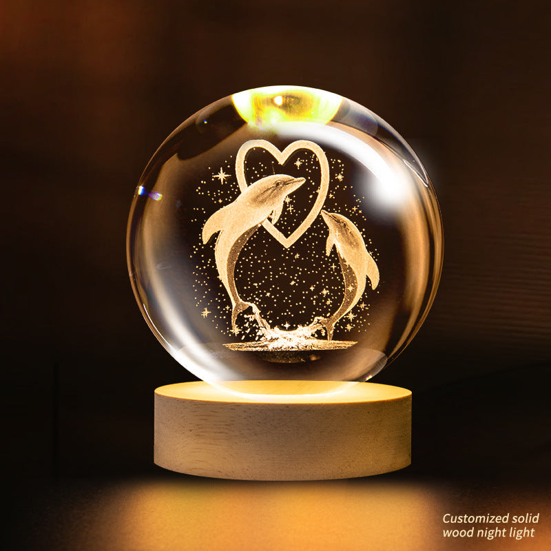 Crystal ball night light, creative atmosphere planet bedside lamp crystal desktop ornaments