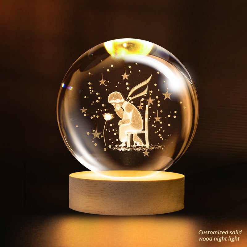 Crystal ball night light, creative atmosphere planet bedside lamp crystal desktop ornaments