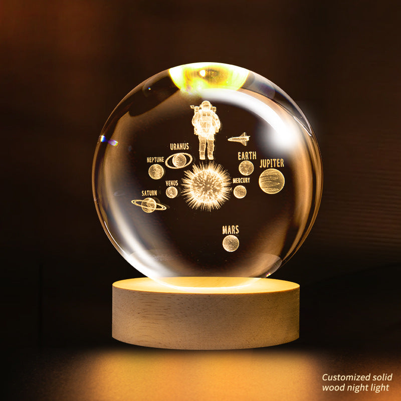 Crystal ball night light, creative atmosphere planet bedside lamp crystal desktop ornaments