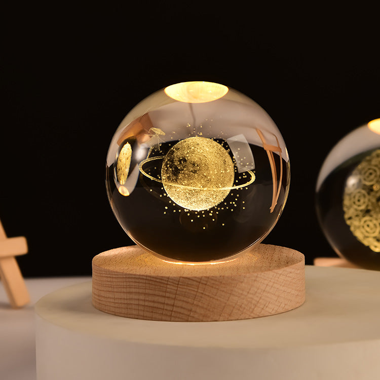 Crystal ball night light, creative atmosphere planet bedside lamp crystal desktop ornaments