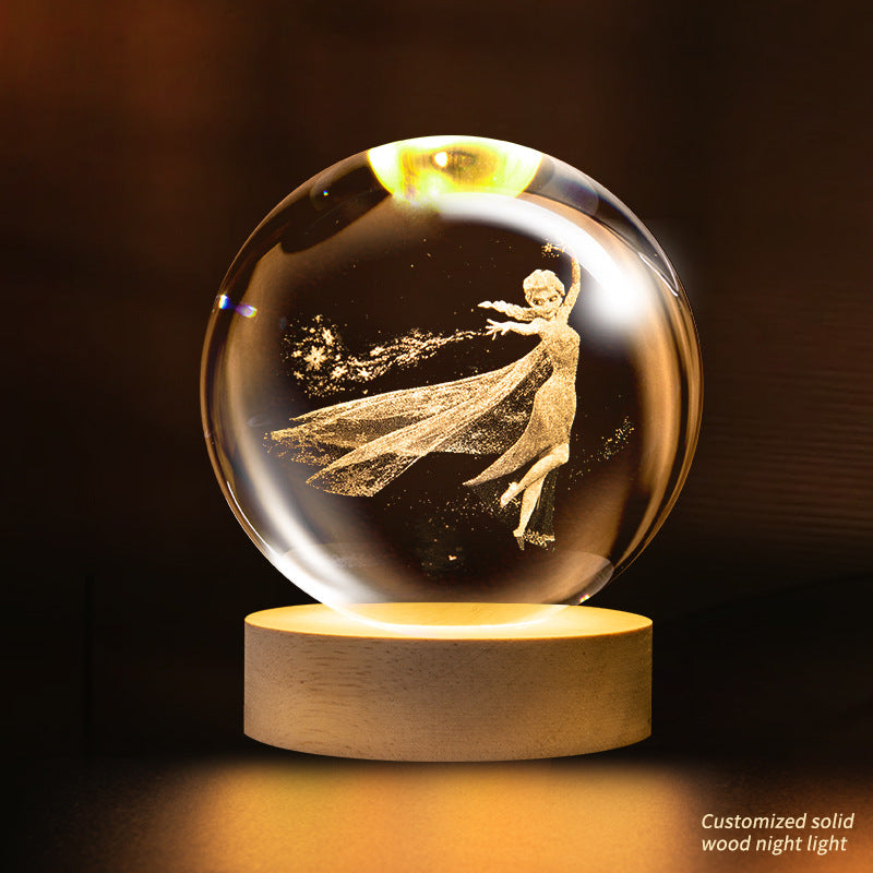 Crystal ball night light, creative atmosphere planet bedside lamp crystal desktop ornaments