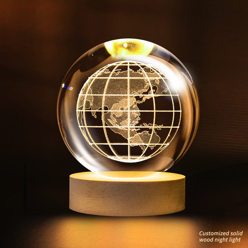 Crystal ball night light, creative atmosphere planet bedside lamp crystal desktop ornaments