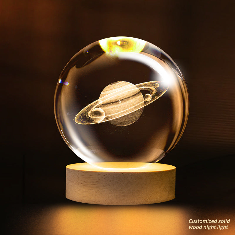 Crystal ball night light, creative atmosphere planet bedside lamp crystal desktop ornaments