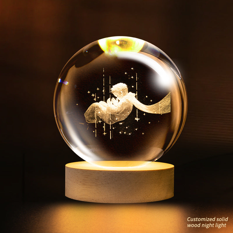 Crystal ball night light, creative atmosphere planet bedside lamp crystal desktop ornaments