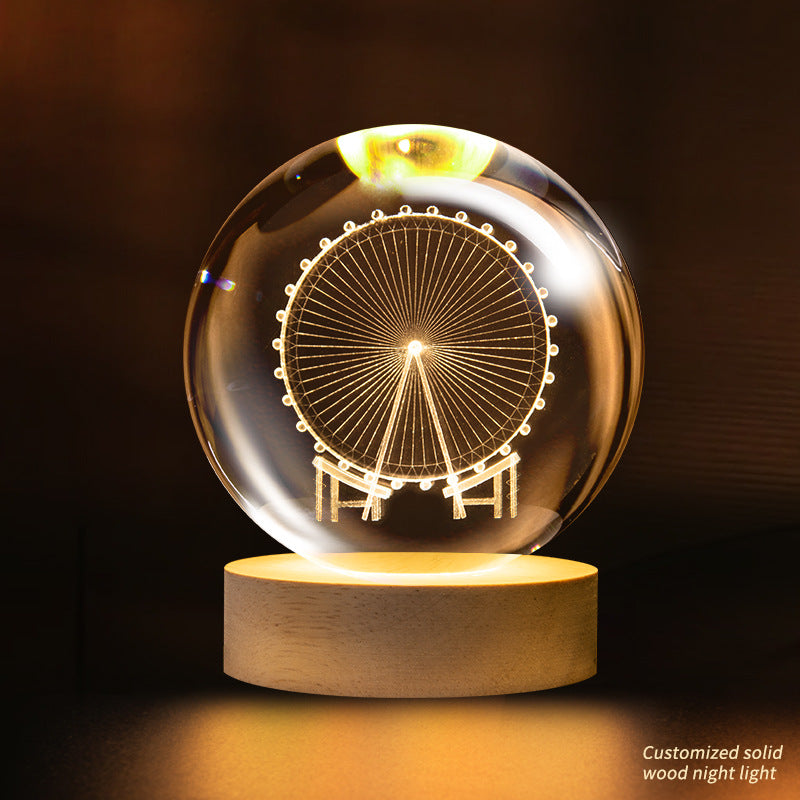 Crystal ball night light, creative atmosphere planet bedside lamp crystal desktop ornaments
