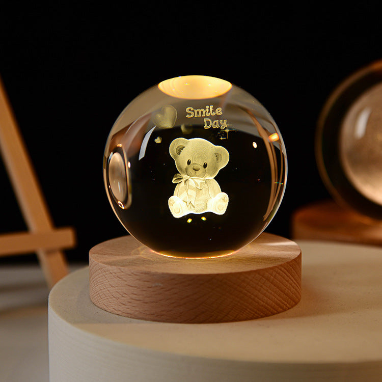 Crystal ball night light, creative atmosphere planet bedside lamp crystal desktop ornaments