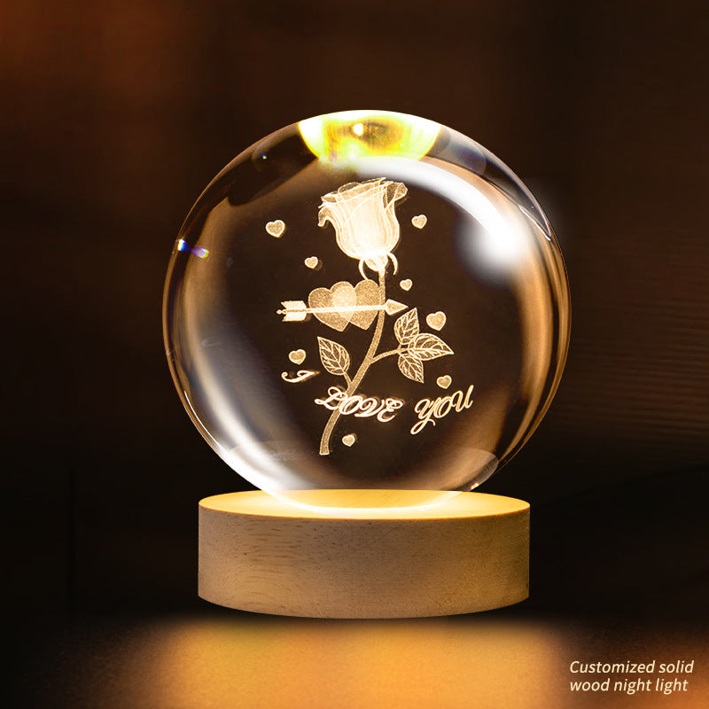 Crystal ball night light, creative atmosphere planet bedside lamp crystal desktop ornaments