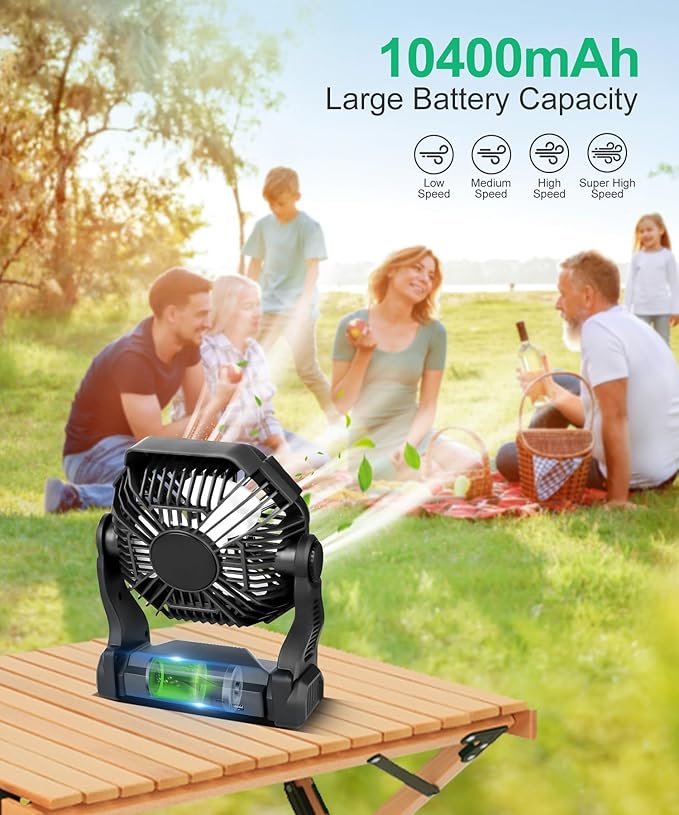 Solar Camping Fan with LED Lantern – Rechargeable & Eco-Friendly by CONBOLA