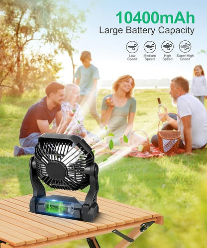 Solar Camping Fan with LED Lantern – Rechargeable & Eco-Friendly by CONBOLA