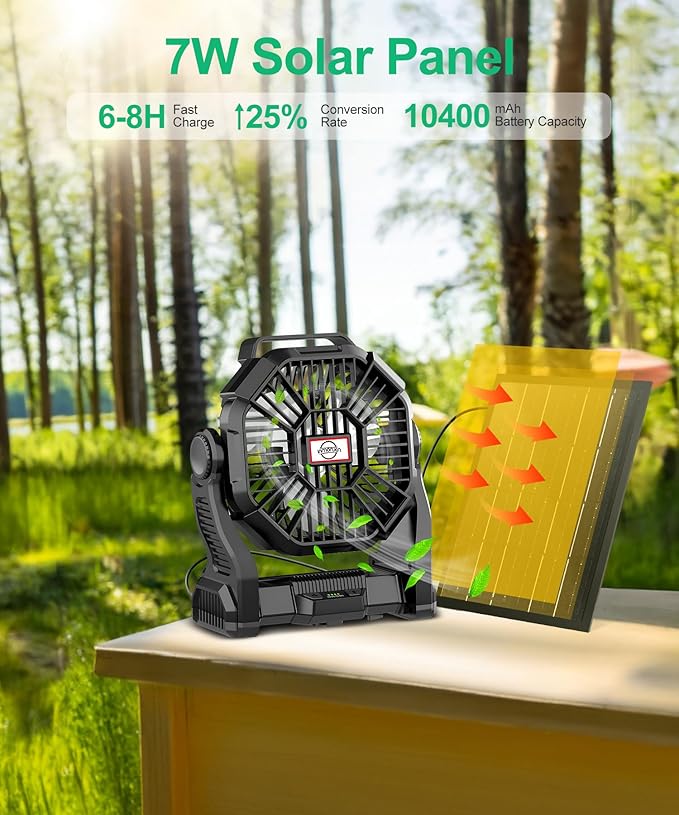 Solar Camping Fan with LED Lantern – Rechargeable & Eco-Friendly by CONBOLA