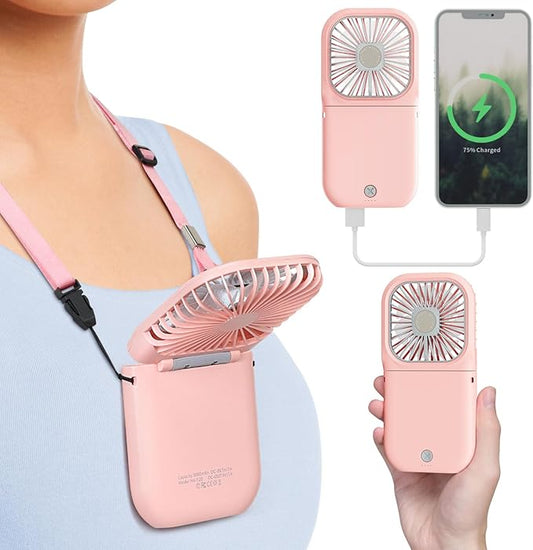 Portable Fan for Travel - 3 Speeds Rechargeable Personal Fan