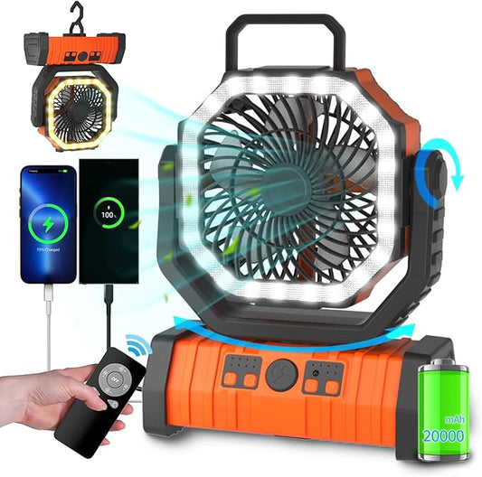 Camping Battery Operated Powered Fan with 360° Rotation Hanging Hook