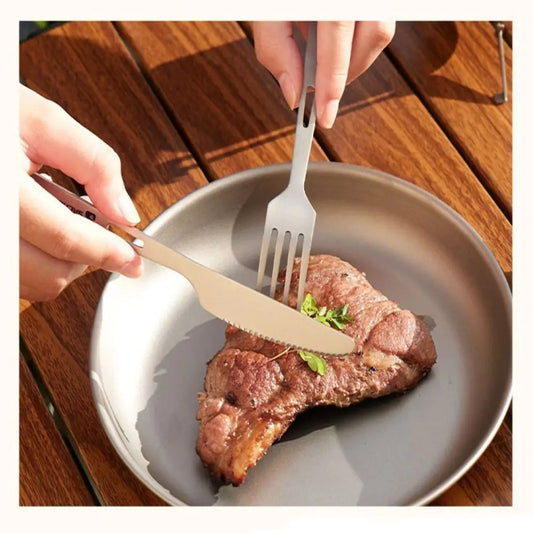 3 in 1 Titanium Spork - Outdoor Camping Cutlery Picnic Flatware Polished Spoon Travel Utensils