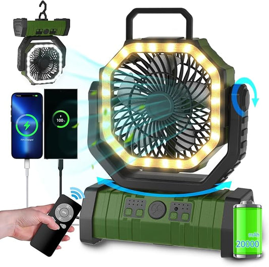 Camping Battery Operated Powered Fan with 360° Rotation Hanging Hook