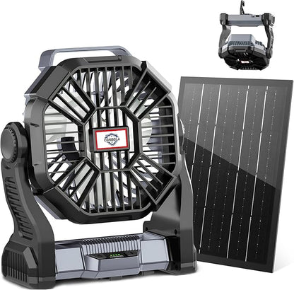 Solar Camping Fan with LED Lantern – Rechargeable & Eco-Friendly by CONBOLA