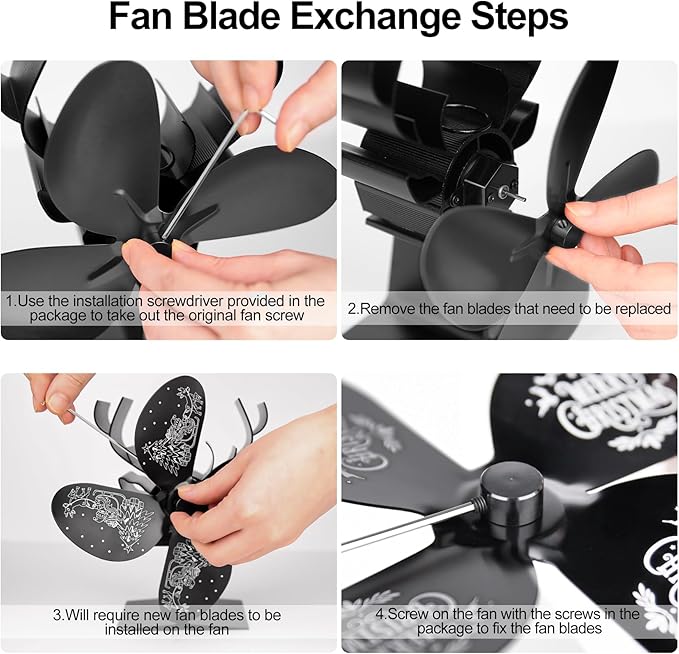 Heat Powered Wood Stove Fan – Silent 4-Blade Fireplace Eco Fan | CONBOLA
