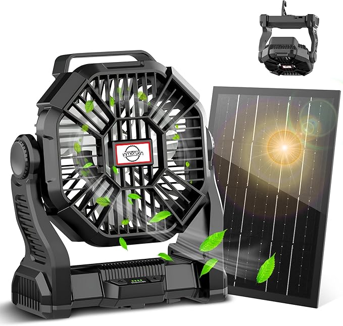 Solar Camping Fan with LED Lantern – Rechargeable & Eco-Friendly by CONBOLA