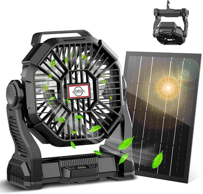 Solar Camping Fan with LED Lantern – Rechargeable & Eco-Friendly by CONBOLA