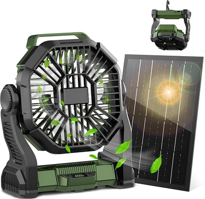 Solar Camping Fan with LED Lantern – Rechargeable & Eco-Friendly by CONBOLA